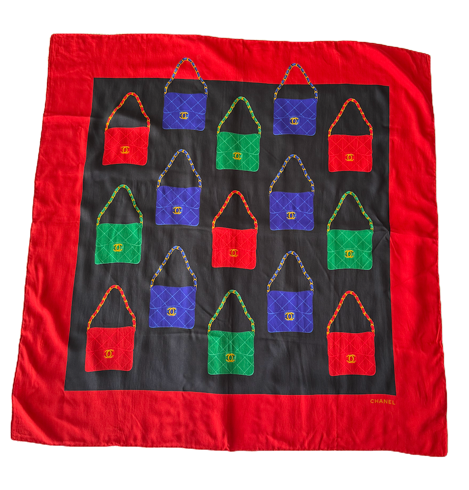 CHANEL SILK SCARF 'MATELASSE CLASSIC FLAP'